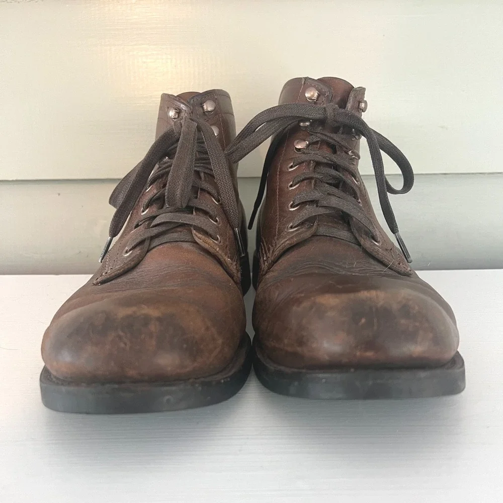 Wolverine 1000 Mile Plain Toe Boots Brown Men 10.5‎ D Leather Vibram Lace Up